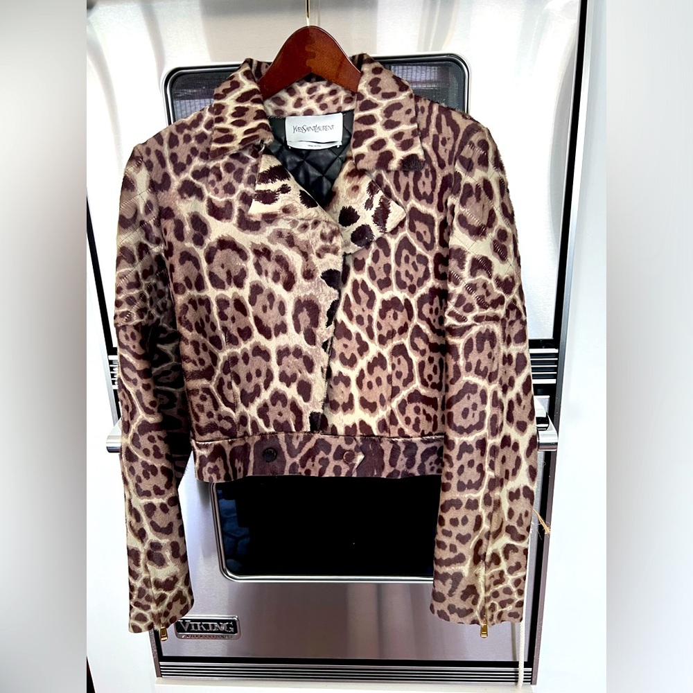 Yves Saint Laurent Animal Print biker calf hair leather jacket